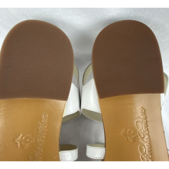 Brooks Brothers Sandals Sz 7.5 Leather White Buckle Strappy Gladiator Nautical - Picture 9 of 12